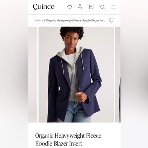 Quince Organic Heavyweight Fleece Hoodie Blazer Insert New Large/XL Gray